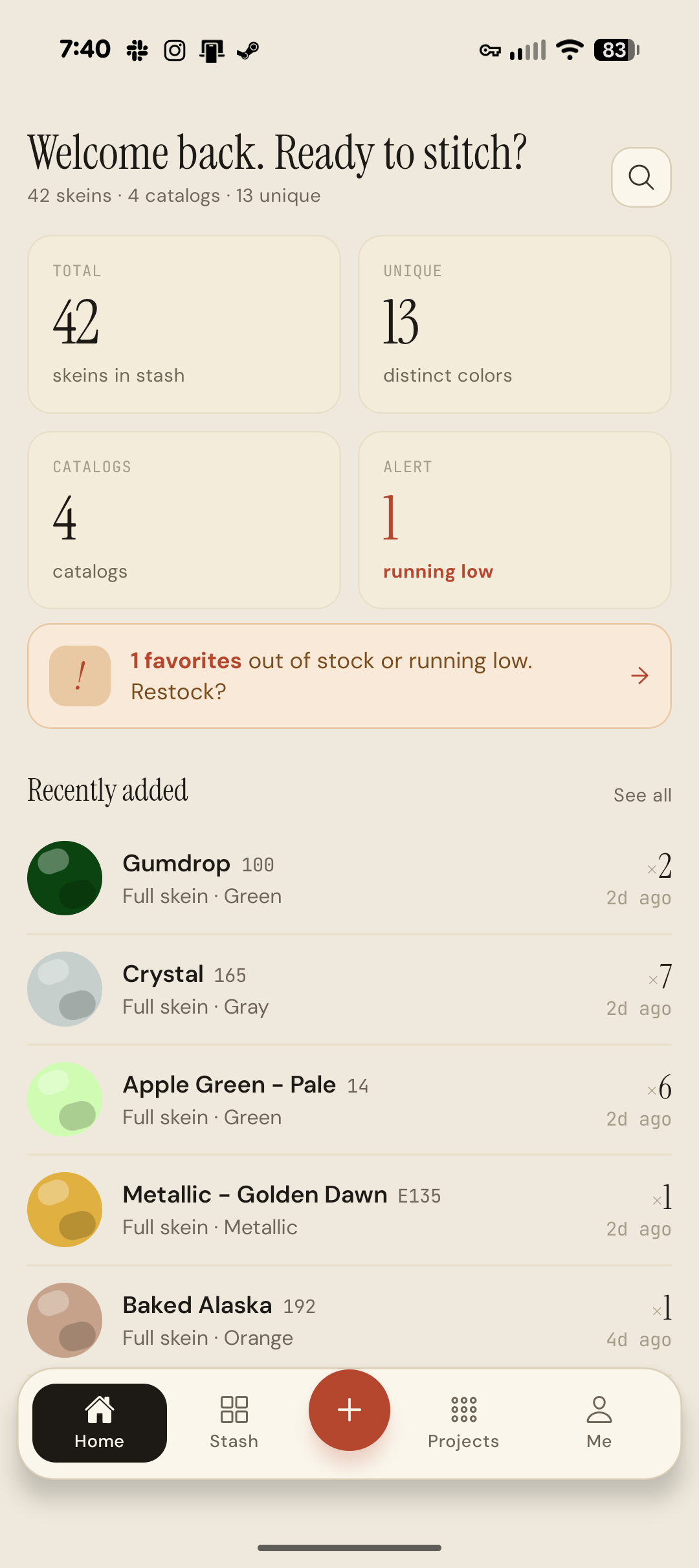 Needle Minder — welcome home screen